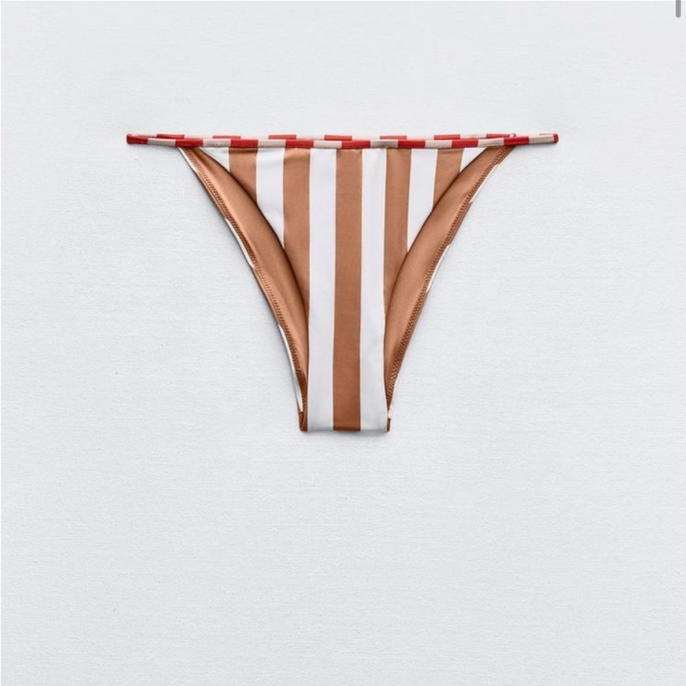 Zara Striped Bikini Bottom - Brown and White